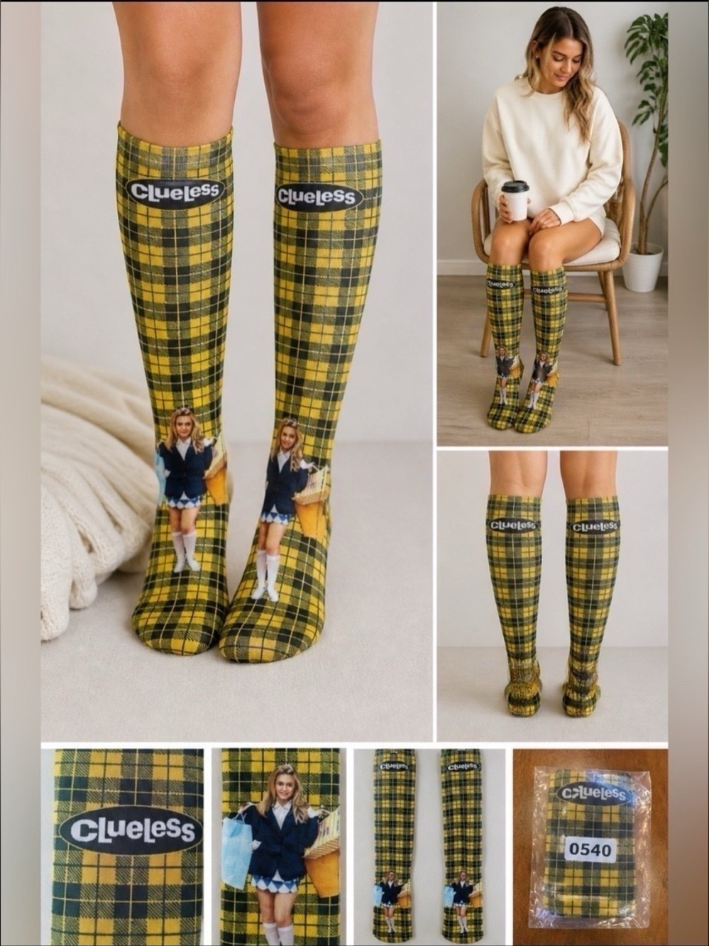 ✨ Clueless Knee High Socks | Iconic Plaid Statement Pair 💛🖤